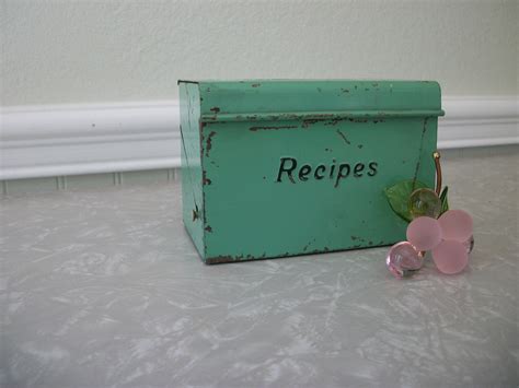 antique metal recipe box|retro recipe box.